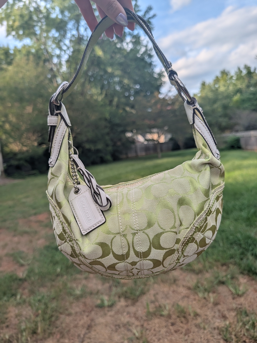 Y2K Coach Signature Jacquard Hobo Bag in Light Green